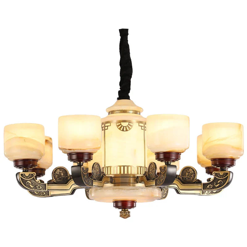 All Copper Jade Chandelier | Chinese Style Living Room Dining Room Lighting