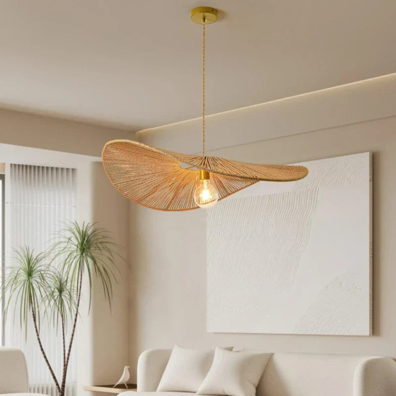Rope Art Straw Hat Chandelier for Living Room | E27 Ceiling Fixtures
