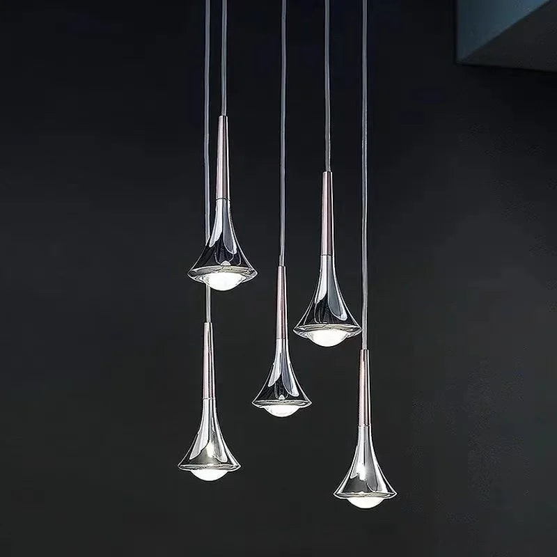 LED Rain Staircase Chandelier: Modern Nordic Design Indoor Lighting for Bar Island