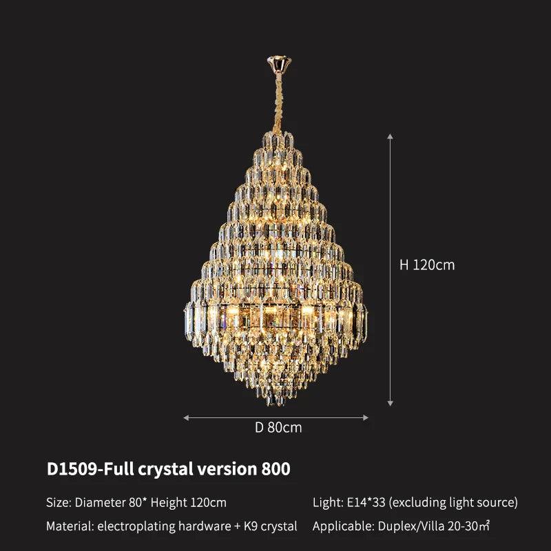 Crystal Pendant Chandelier for Home, Hotel, Restaurant - Luxury Duplex Hall Light