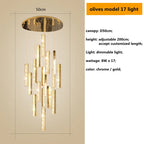 Gold Chrome Steel Crystal Pendant Lights with Dimmable LED for Villa Stair