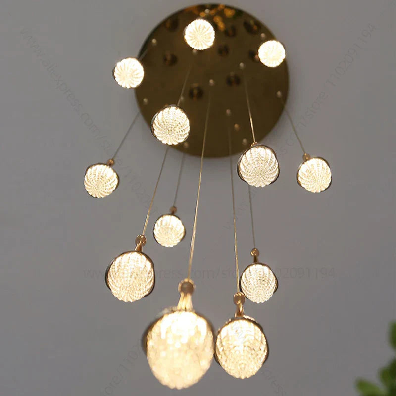 Gold LED Staircase Chandelier: Elegant Luxury Large Pendant Lamp for Living Room