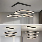 Nordic Black Square LED Chandelier: Dimmable Modern Lighting for Living Room, Bedroom