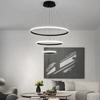 Modern Black LED Rings Circle Ceiling Pendant Chandelier for Living Room