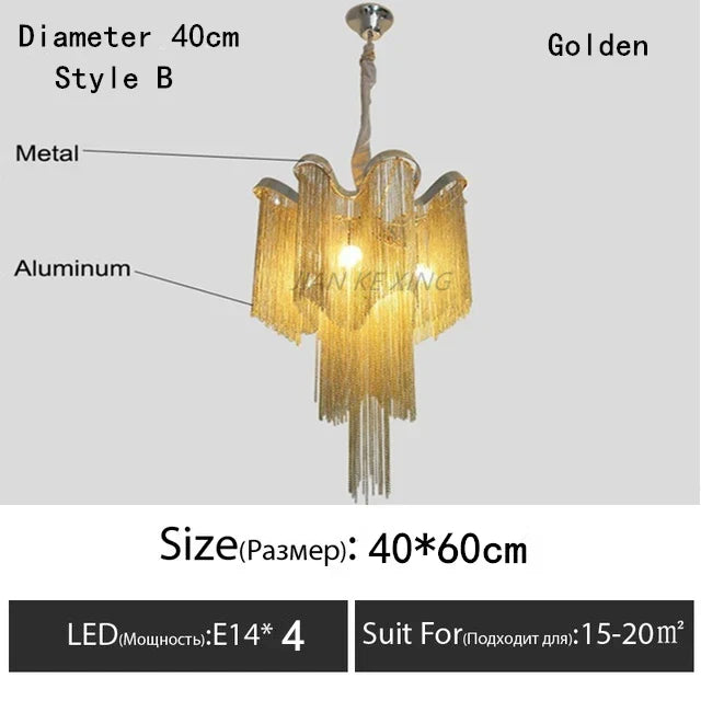 Luxury Tassel Chandelier: Elegant Aluminum Chain LED Lighting for Living Room Loft Villa