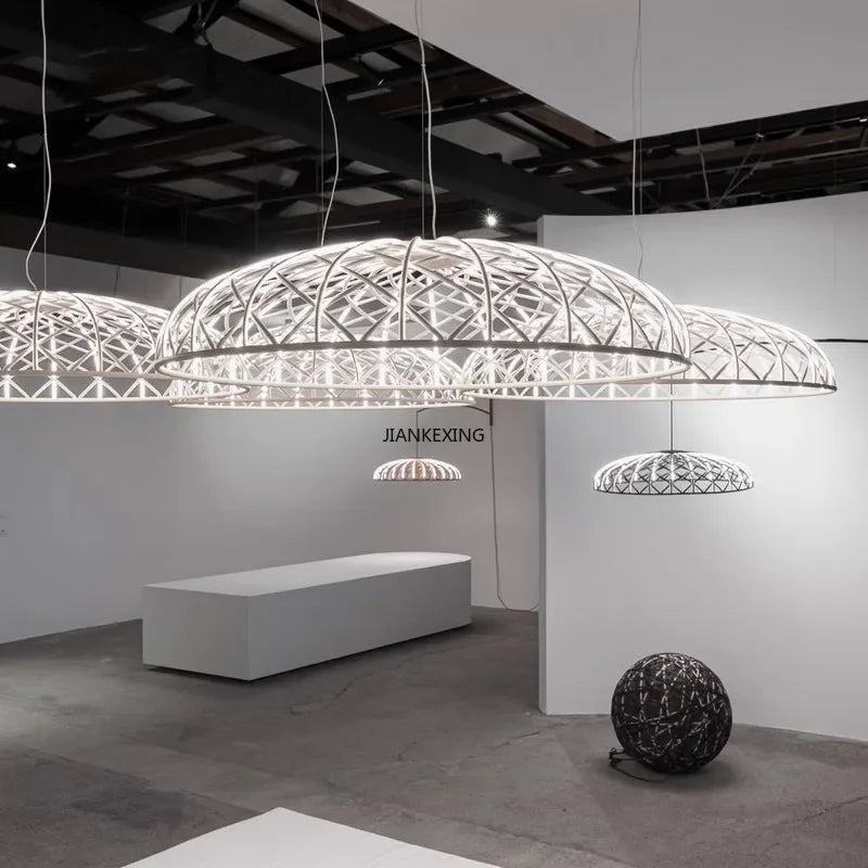 SKynest Rope LED Chandelier: Circular Woven Fireworks Light for Living Room & Restaurant