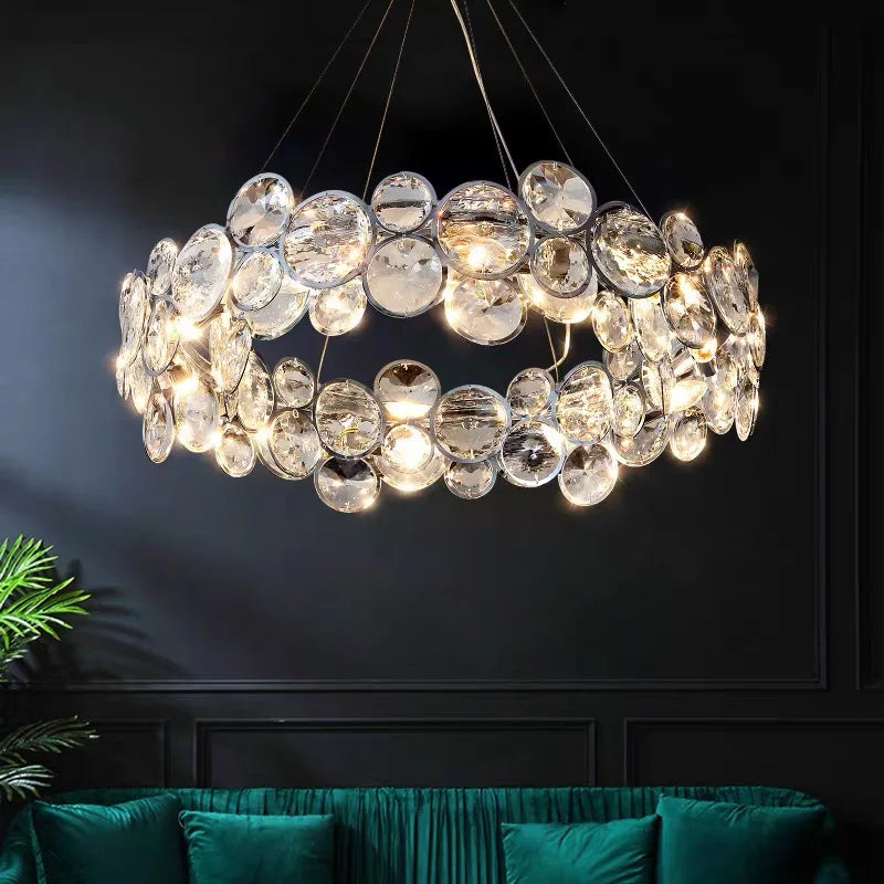 Crystal Chandelier Chrome Ceiling Pendant Light Fixture for Modern Luxury Living Home Décor