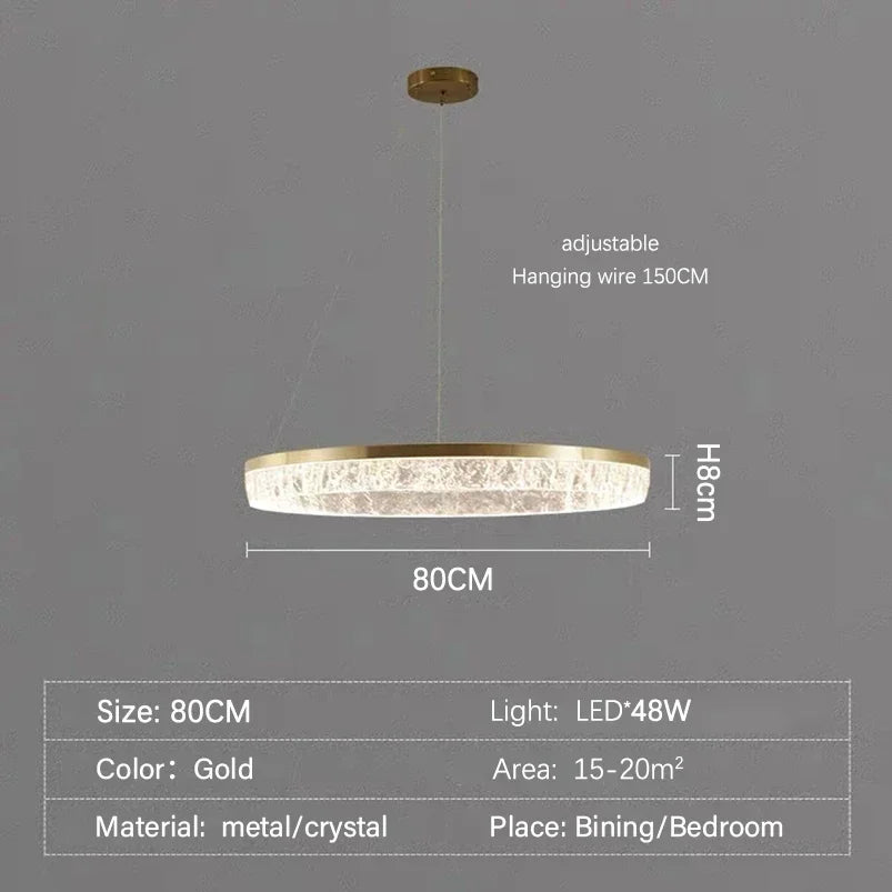 Modern LED Golden Round Chandelier Living Room Luxury Ring Lighting