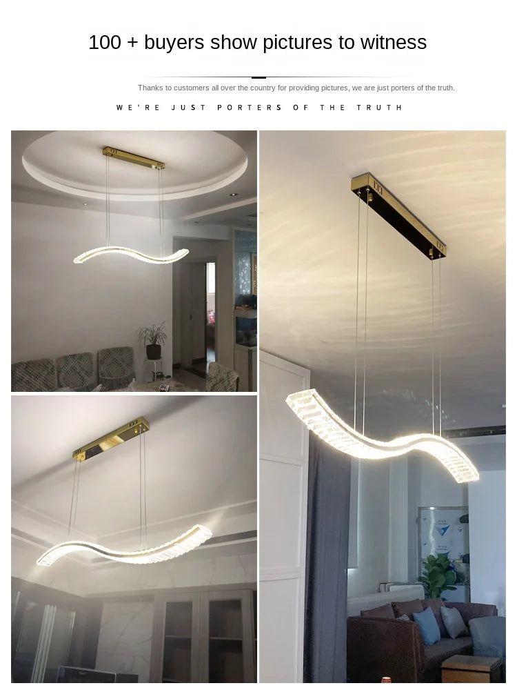 Modern Crystal Chandelier: Stainless Steel Long Strip Hanging Lamp for Kitchen and Dining