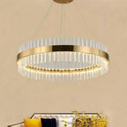 LED Crystal Pendant Light: Modern Nordic Round Chandelier with Dimmable Gold Finish