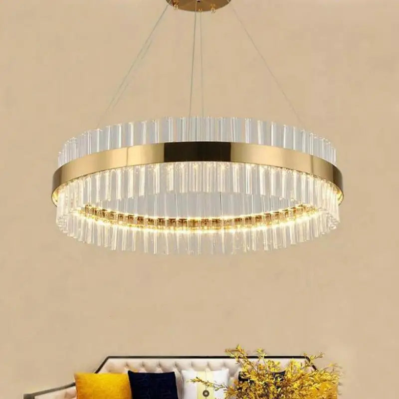 LED Crystal Pendant Light: Modern Nordic Round Chandelier with Dimmable Gold Finish