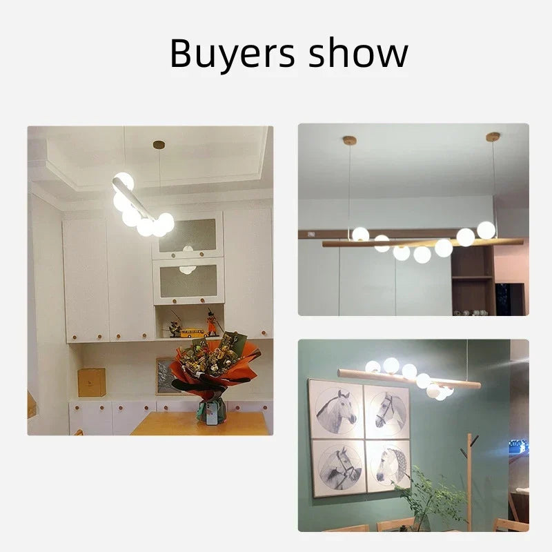 Milk White Glass Balls Pendant Chandelier for Dining Table Kitchen Island LED Lighting