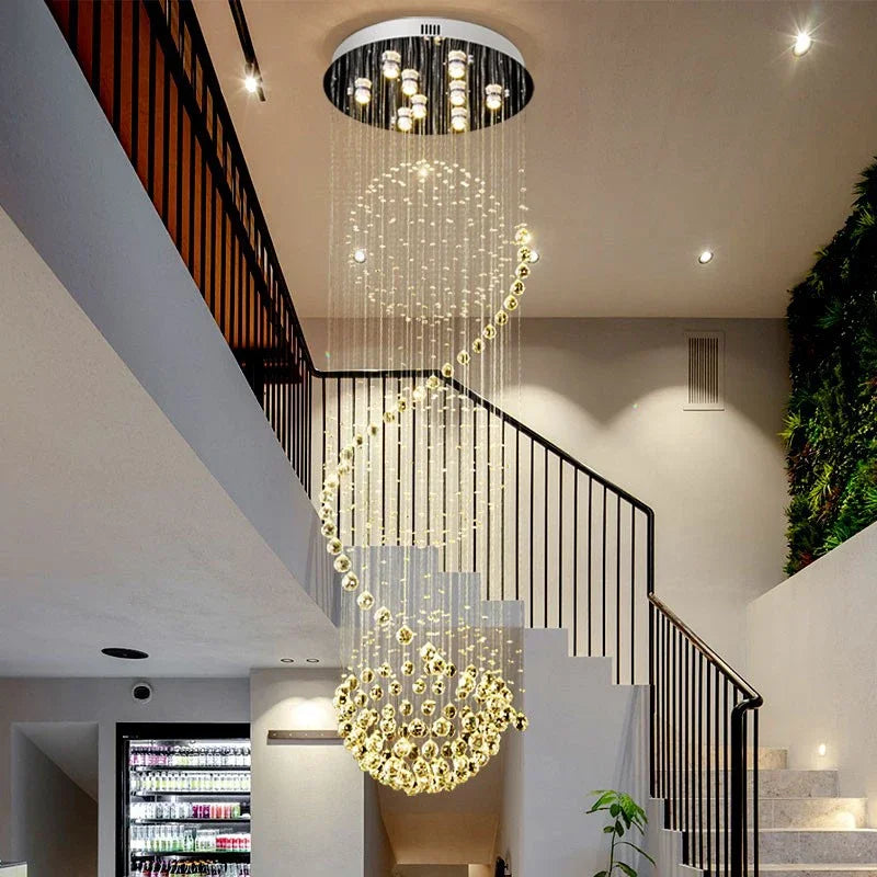 Crystal Chandelier: Modern LED Staircase Light for Living Room and Lobby