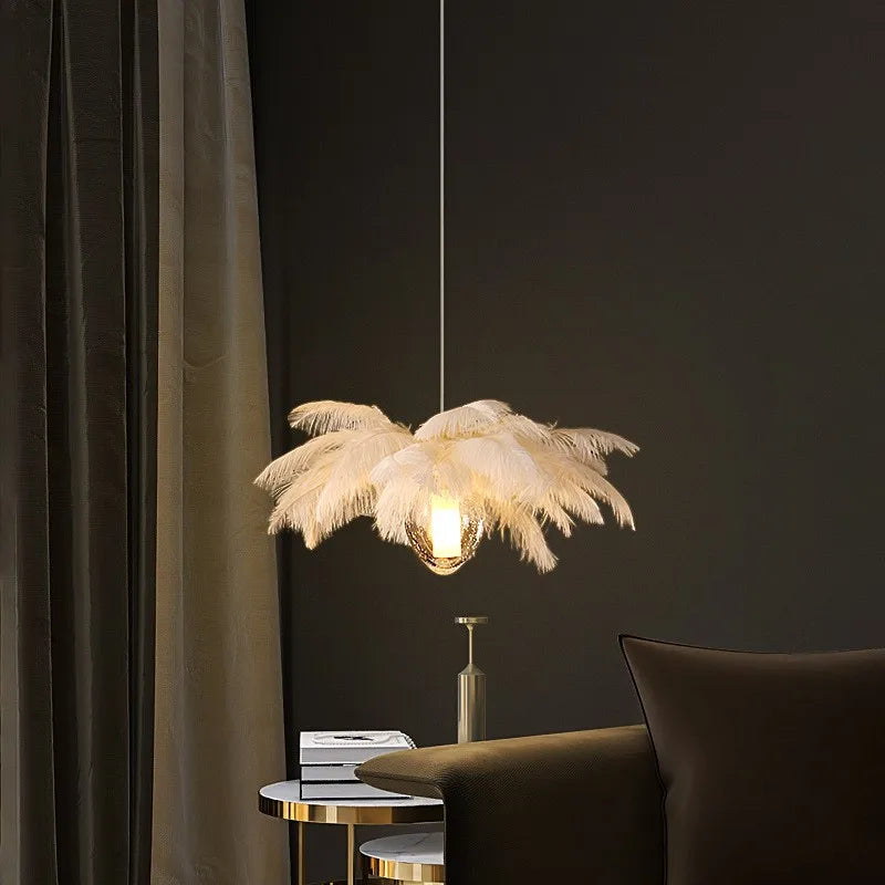 Ostrich Feather Glass Chandelier Lighting for Modern Staircase and Home Decor