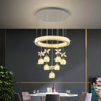 Crystal Petal Ceiling Chandelier: Modern Round Chrome Hanging Light for Home Decor