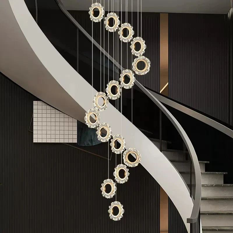 Modern Flower Ring LED Chandelier for High-Rise Duplex Living & Dining Rooms