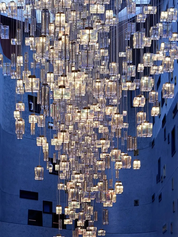 Crystal Cube Pendant Light: Modern Designer Chandelier for Home & Hotel Settings