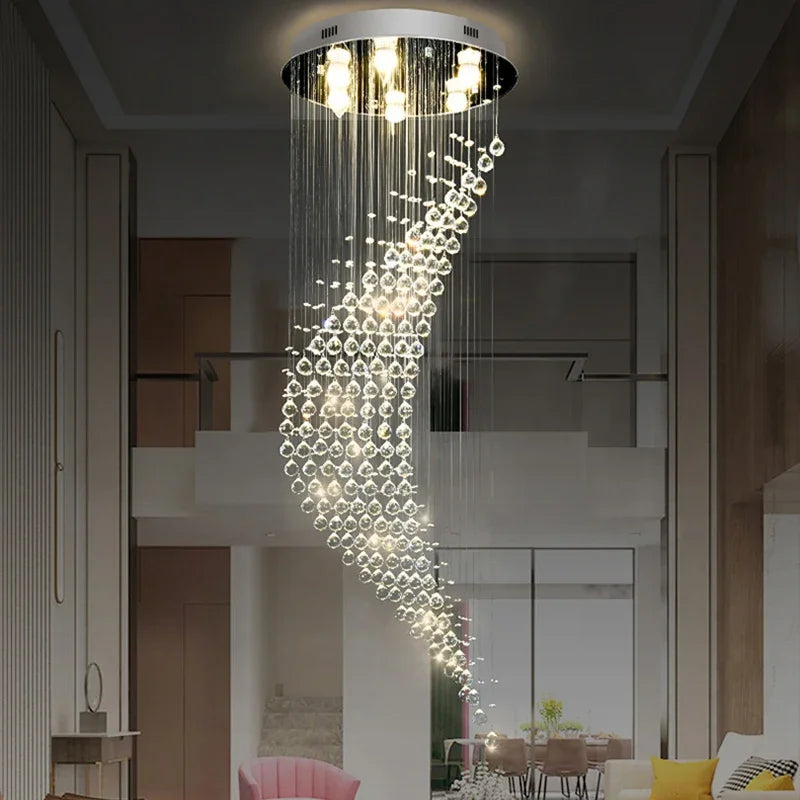 Spiral Crystal LED Chandelier: Modern Luxury Staircase Pendant Light Fixture