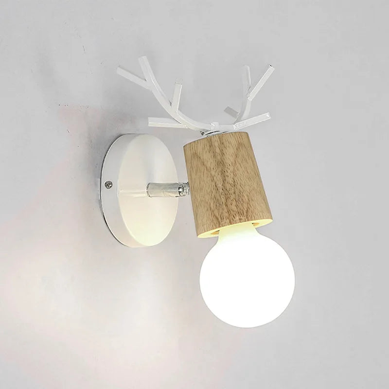 LED Antlers Wall Lamp Wooden Nordic Vintage Modern Loft Bedroom Lighting E27