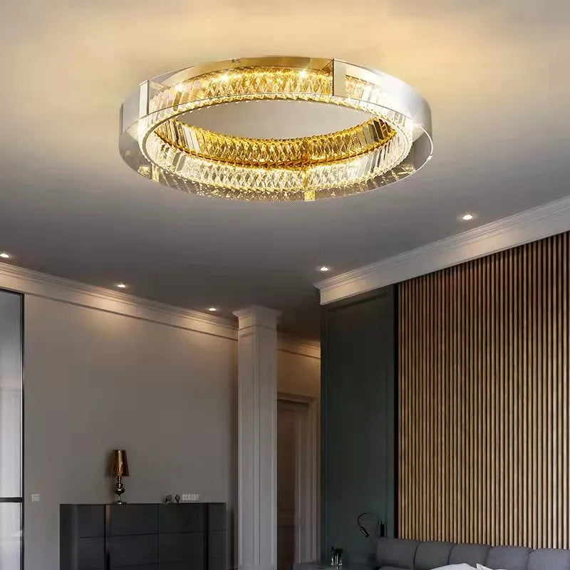 Crystal LED Dimmable Ceiling Lamp with Steel Body and Gray Glass