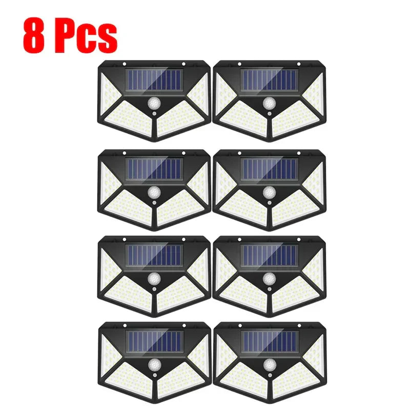 100LED Solar Powered Outdoor Wall Lamp with PIR Motion Sensor