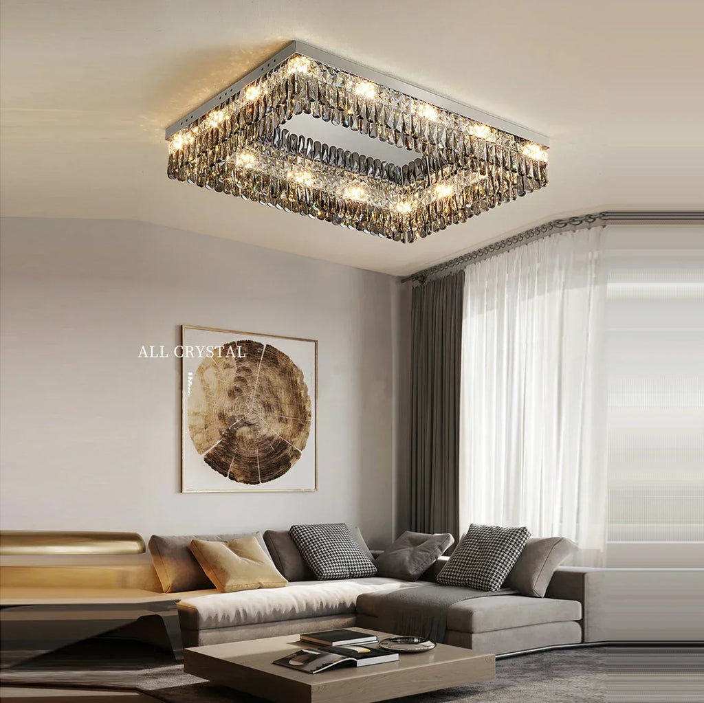 Modern Luxury LED Crystal Ceiling Chandelier for Living Room - Chrome Finish