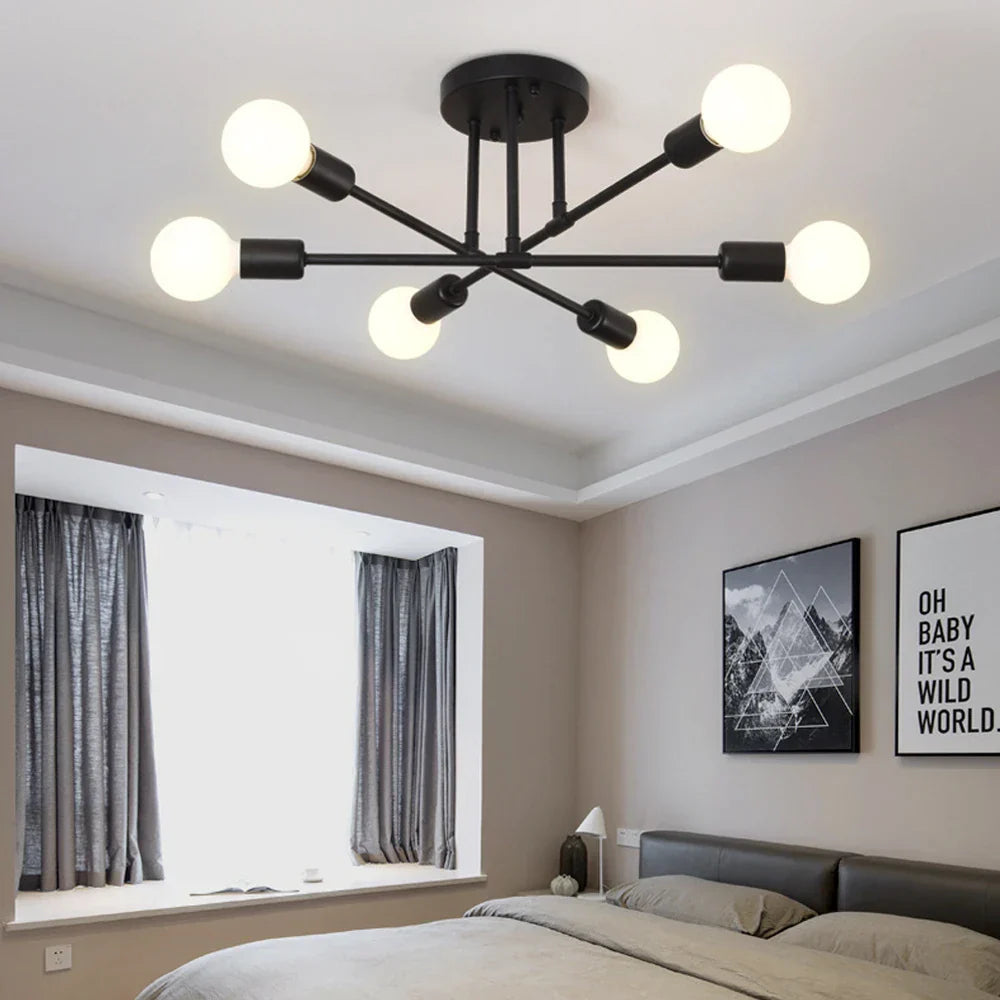 Vintage Wrought Iron Chandelier for Living Room - Industrial Loft Ceiling Lighting