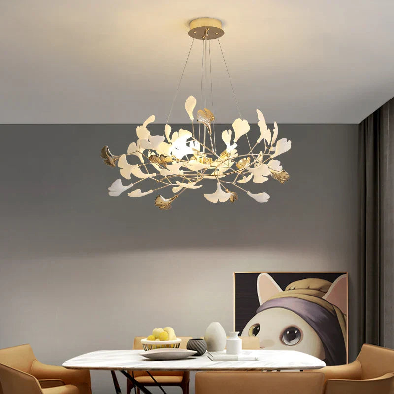 Ginkgo Leaf Chandelier: Elegant Nordic Art Luxury for Dining Room, Bedroom, Living Room