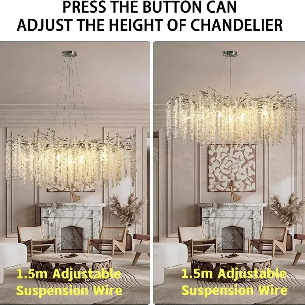 Gold Crystal Branch Chandelier | Modern Luxury Round Ceiling Light