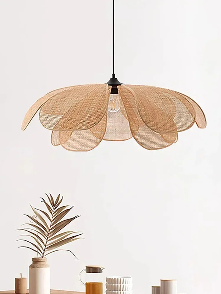 Rattan Chandelier Handmade Wabi Sabi Pendant Lights Fixtures Loft Living Room Decor
