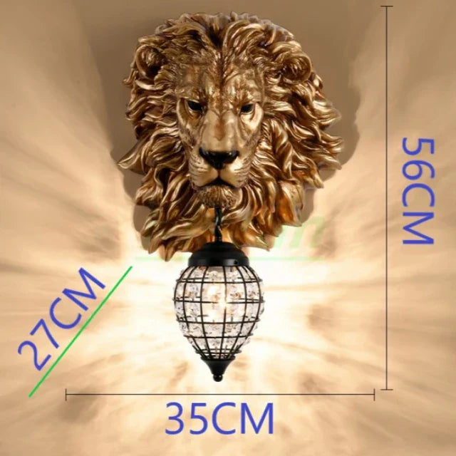 Lion Head Resin Wall Lamp: European Style Living Room Light for Home Décor