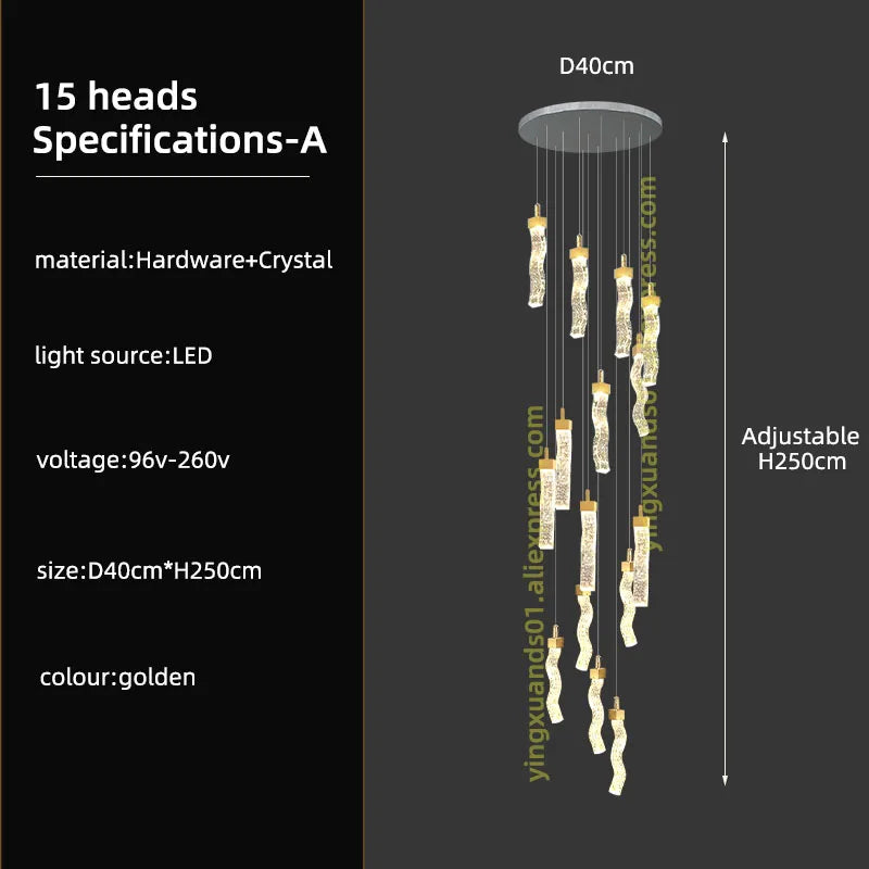 Modern LED Crystal Chandelier for High Ceilings