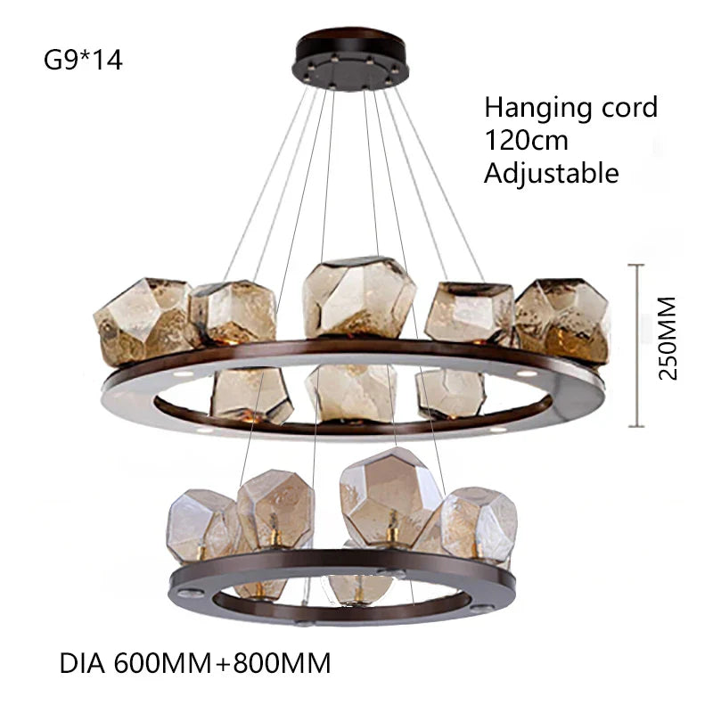 Rock Glass Chandeliers: Modern Indoor Pendant Lamps for Living Room, Bedroom & Restaurant