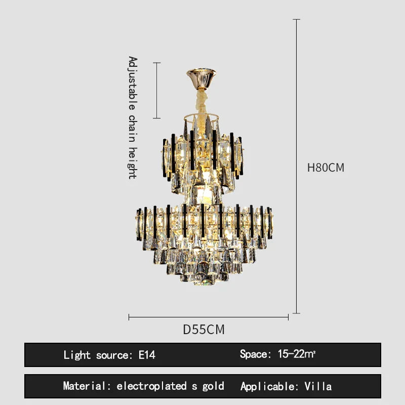 Crystal Hollow Villa Chandelier: Modern Luxury Pendant Light for Living Room and Hotel Lobby