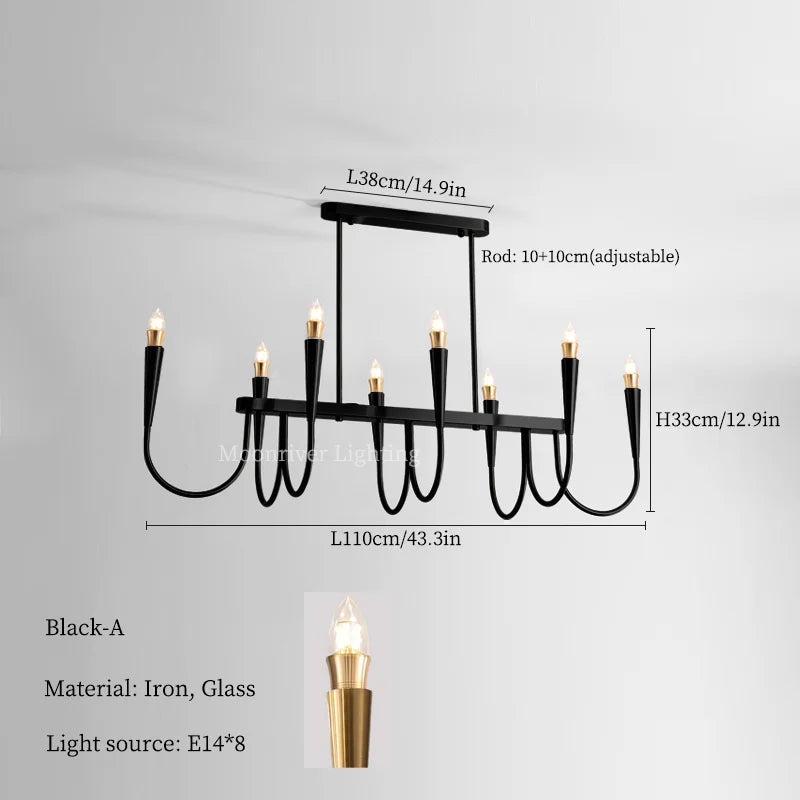 Black Pendant Chandelier: Luxury French Style Candle Hanging Light for Kitchen Island