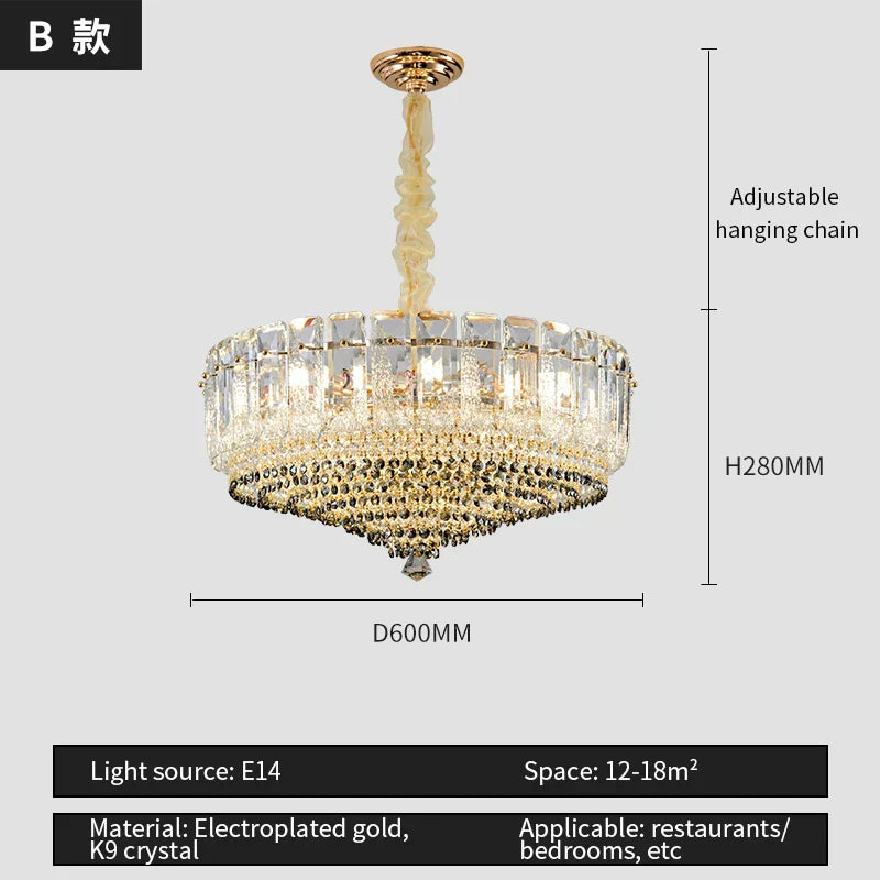 Crystal Duplex Villa Chandelier Hall Light - Luxe Living Room Middle Floor Lamp