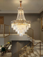 Crystal Chandelier: Modern European Duplex Villa Living Room Luxury Hollow Stair Light