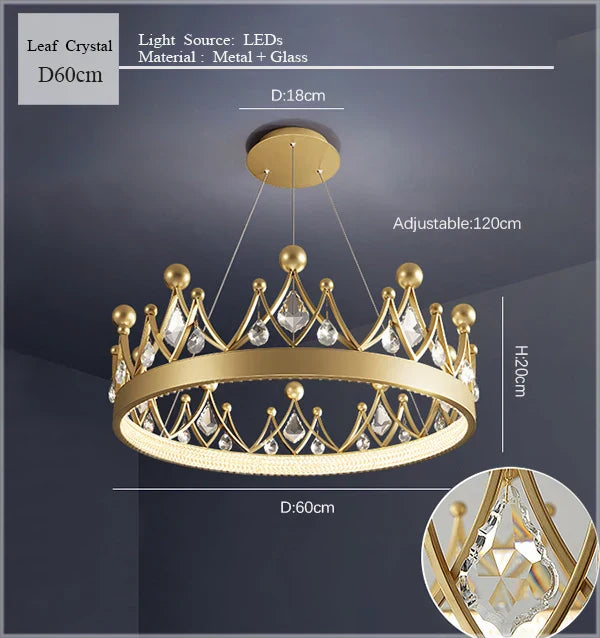 Crown Crystal Chandelier Pendant Light for Bedroom and Living Room Decor