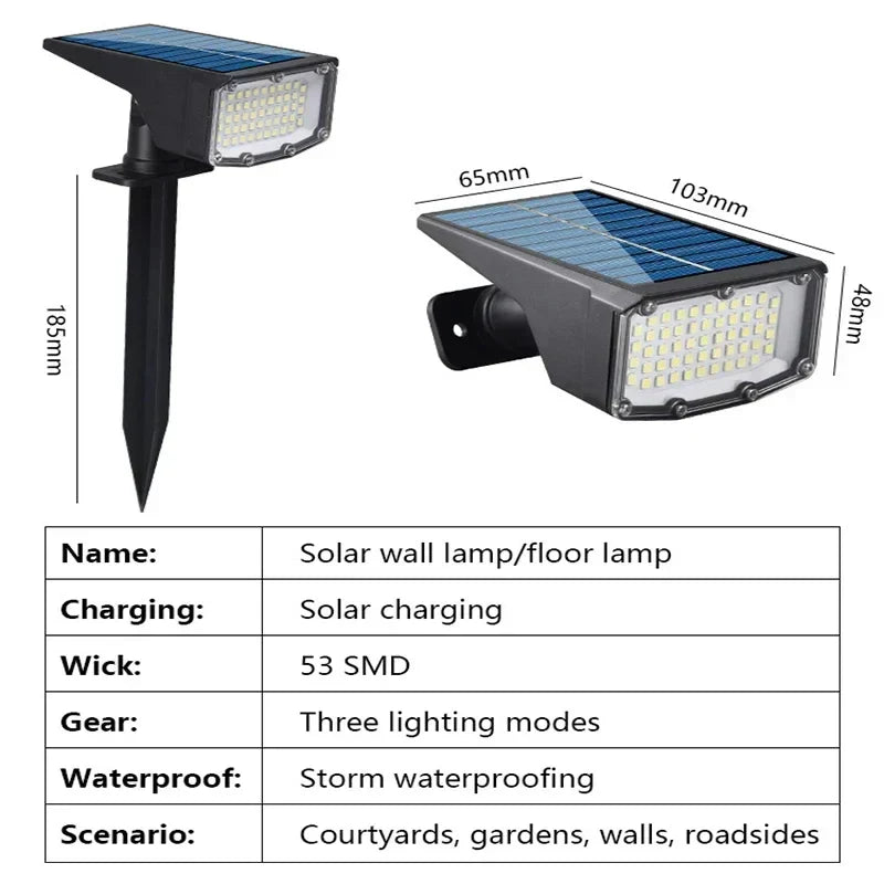 Solar Powered 53LED Spotlight: Adjustable, Waterproof Outdoor Landscape Wall Light