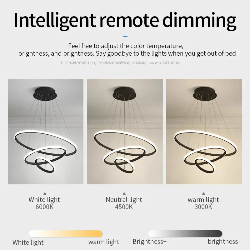 Luminous Circle Pendant Chandelier - Modern LED Lighting Fixture, 4 Colors