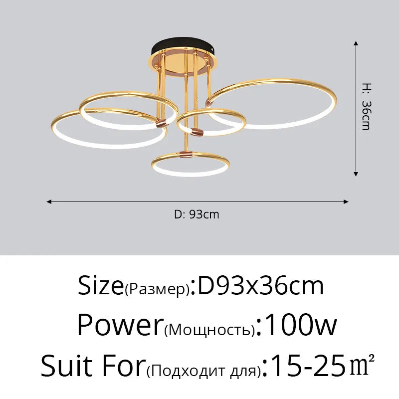 Modern Rings Chandelier for Living Room Dining Bedroom Ceiling Lamp