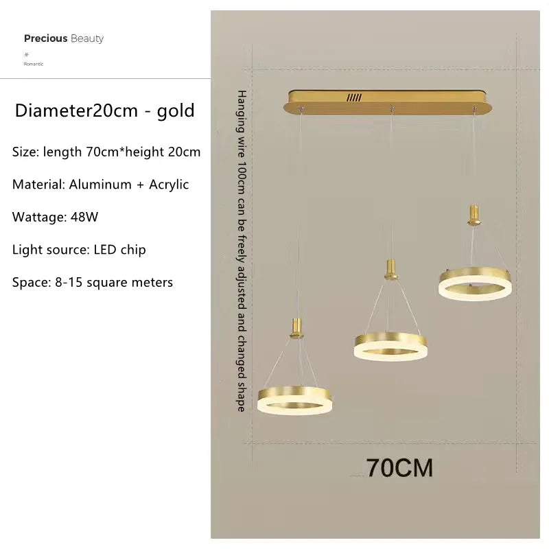 LED Rings Ceiling Chandelier for Decorative Living Room, Dimmable Indoor Lamps