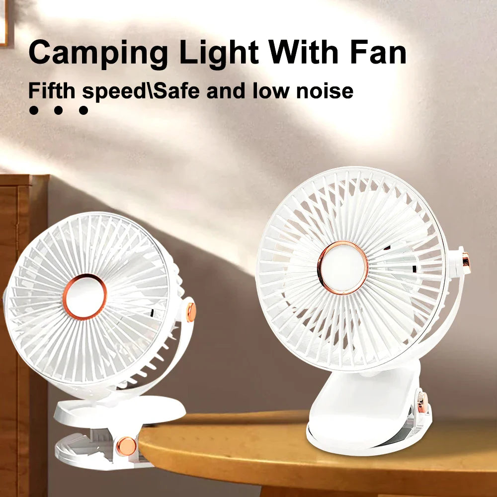 LED Clip Fan: Rechargeable, Silent, 5-Speed Desk Fan & Night Light
