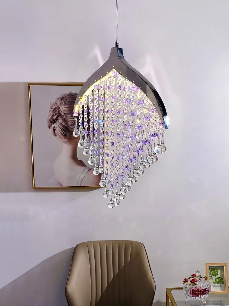 Purple Crystal Chandeliers: Minimalist Restaurant Bedroom Pendant Lamp