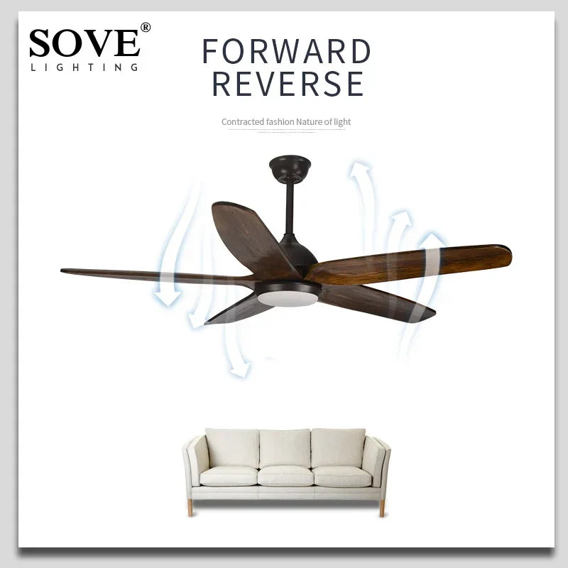 60" Wood Blade Ceiling Fan with LED Light & Remote Control