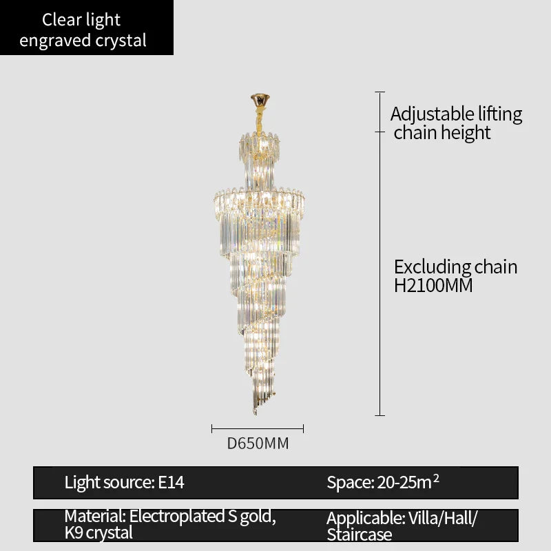 Crystal Chandelier: Modern Duplex Villa Hall Light Luxury Rotating Hollow Strip Crystal