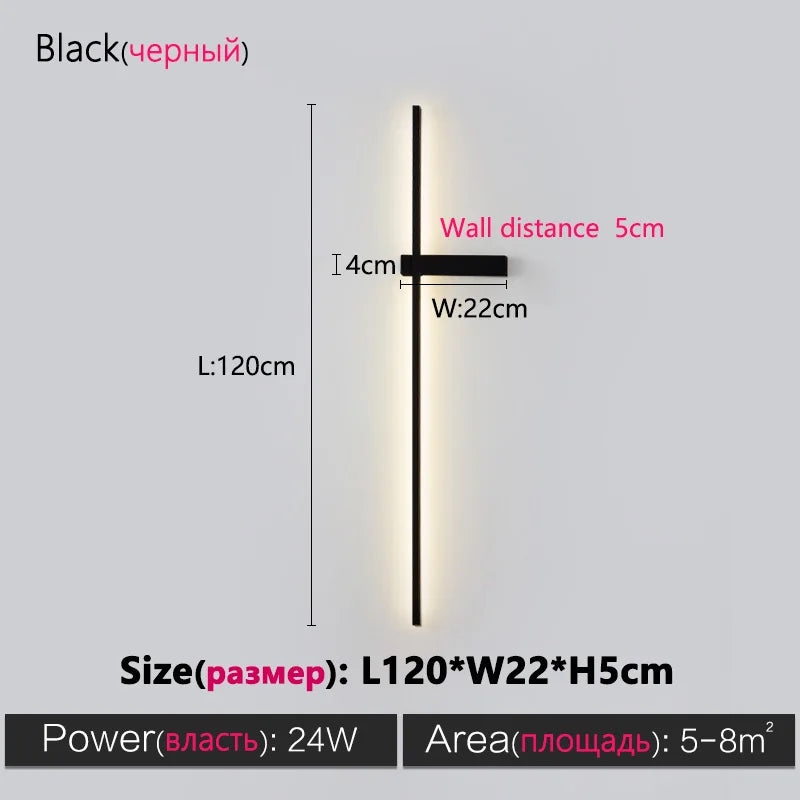 Black Long Strip Wall Lamp - Modern Minimalist Bedroom Living Room TV Wall Light