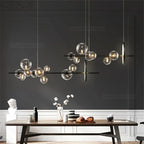 Glass Ball LED Chandelier: Modern Long Pendant Lighting for Living Room and Shop
