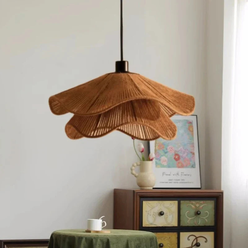 Japanese Hemp Knit Pendant Light E27 LED Lamp - Nordic Wabi Sabi Style