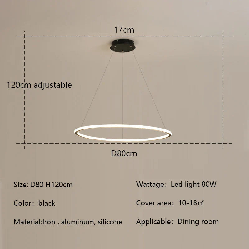 Nordic Round LED Ring Chandelier for Living Dining Bedroom